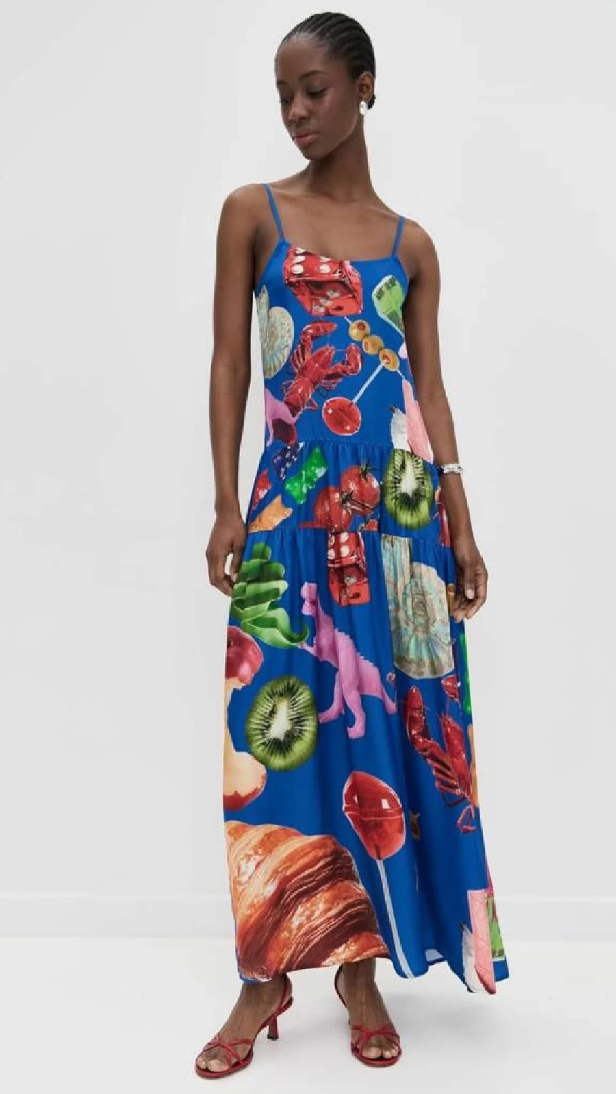 BruceGlen Women's Floral Print Blue Tiered Maxi Dress - Summer Boho Long Dress