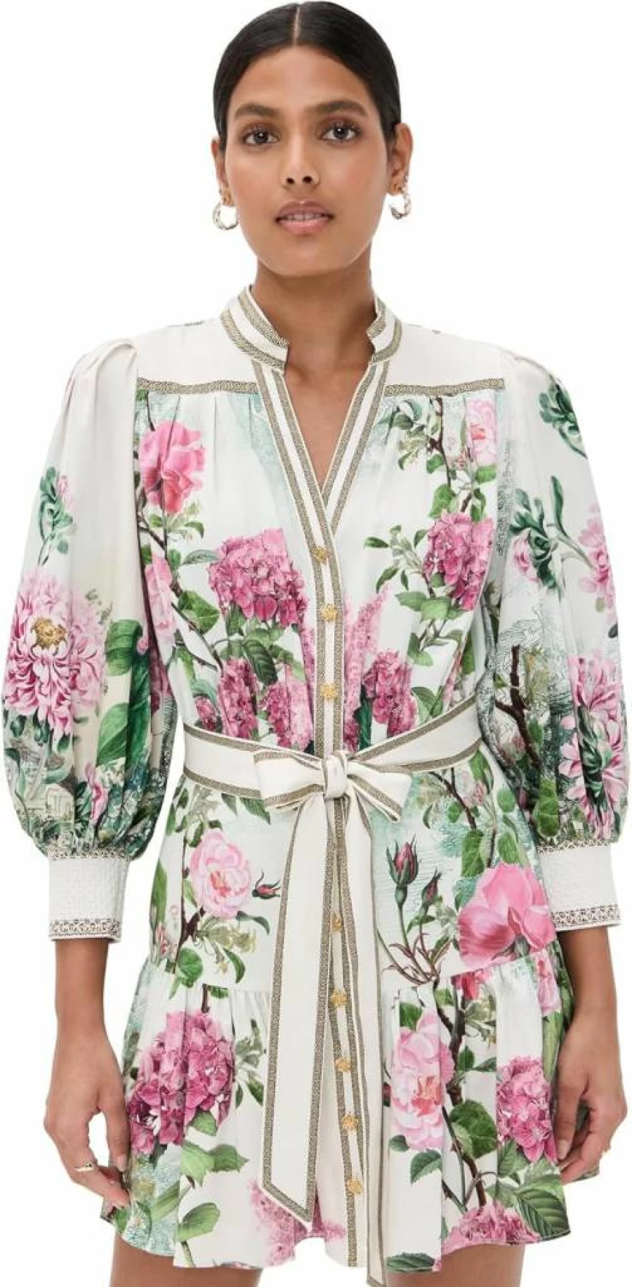 alice + olivia Cora Tiered Mini Dress - Women's Flowy Short Sleeve Shirt Dress