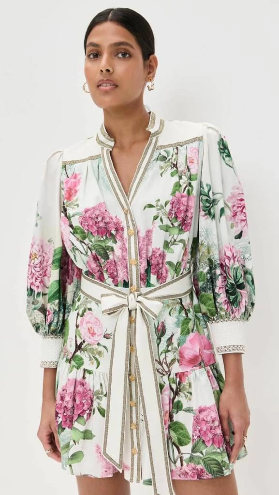 alice + olivia Cora Tiered Mini Dress - Women's Flowy Short Sleeve Shirt Dress