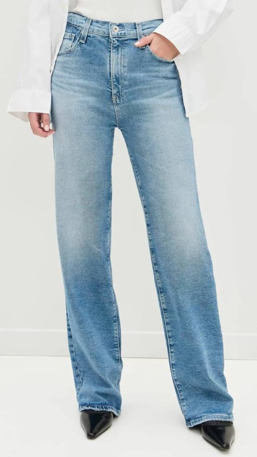 AG Adriano Goldschmied Women's High Rise Barrel Jeans with Cuffed Hem - Mercer Fit Denim Pants