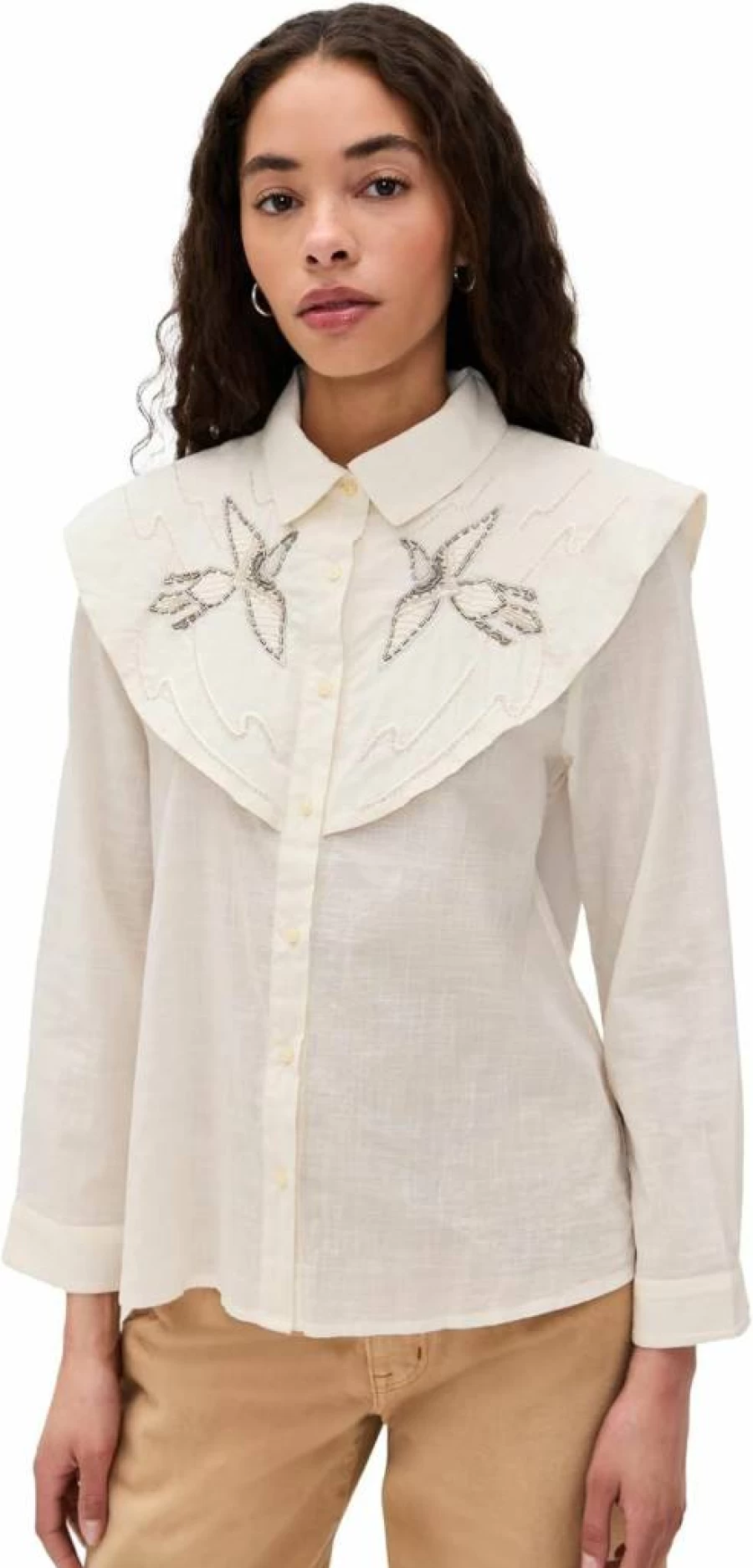 THE GREAT Women's Beaded Partridge Embroidered Blouse - Boho Chic Top