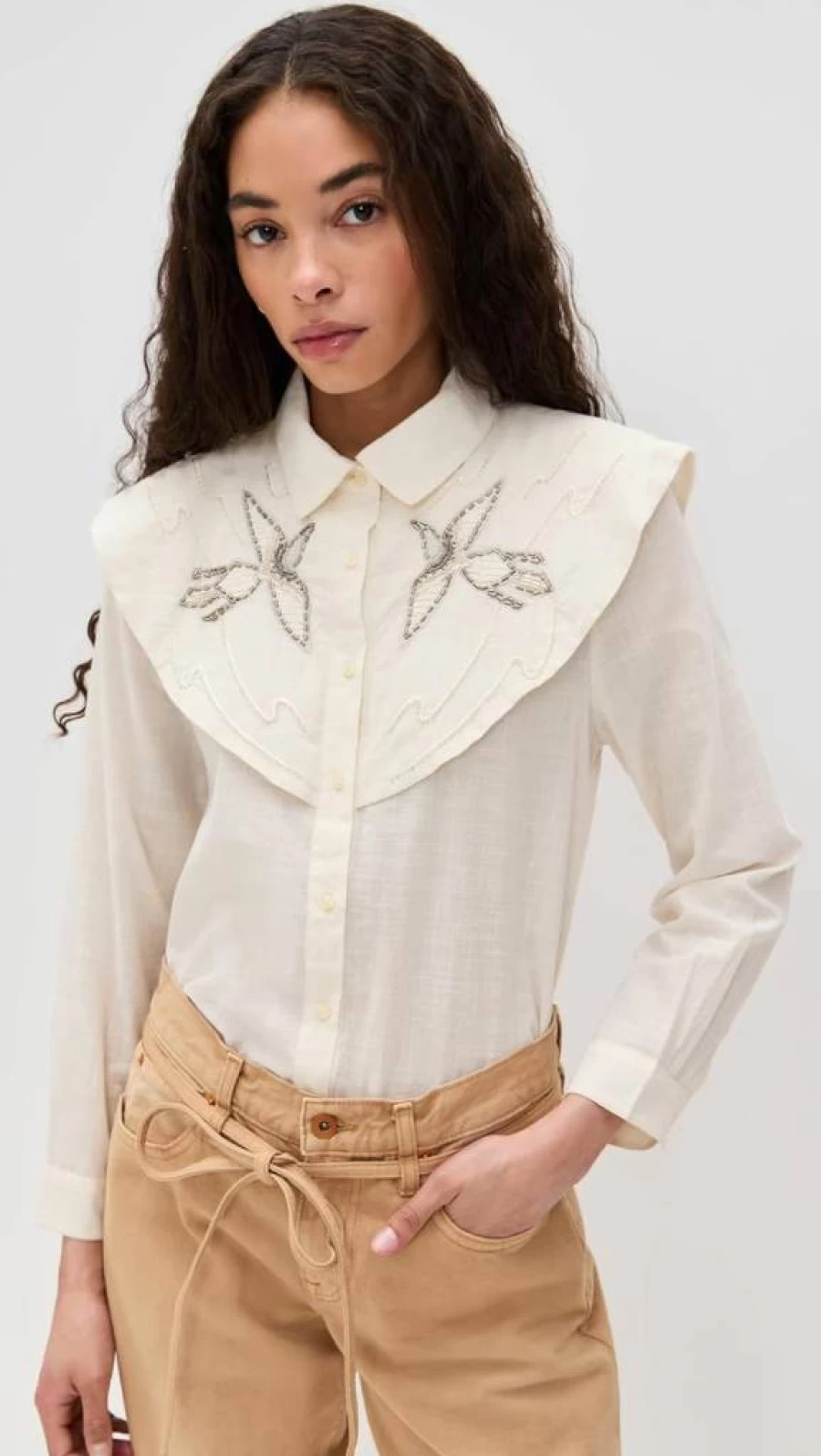 THE GREAT Women's Beaded Partridge Embroidered Blouse - Boho Chic Top