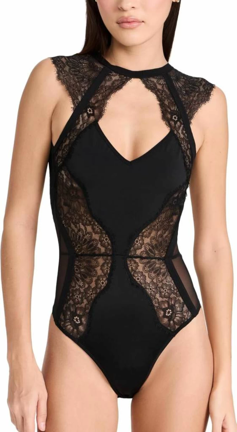 Thistle and Spire Women's Minna Lace Thong Bodysuit - Sexy Lingerie One-Piece