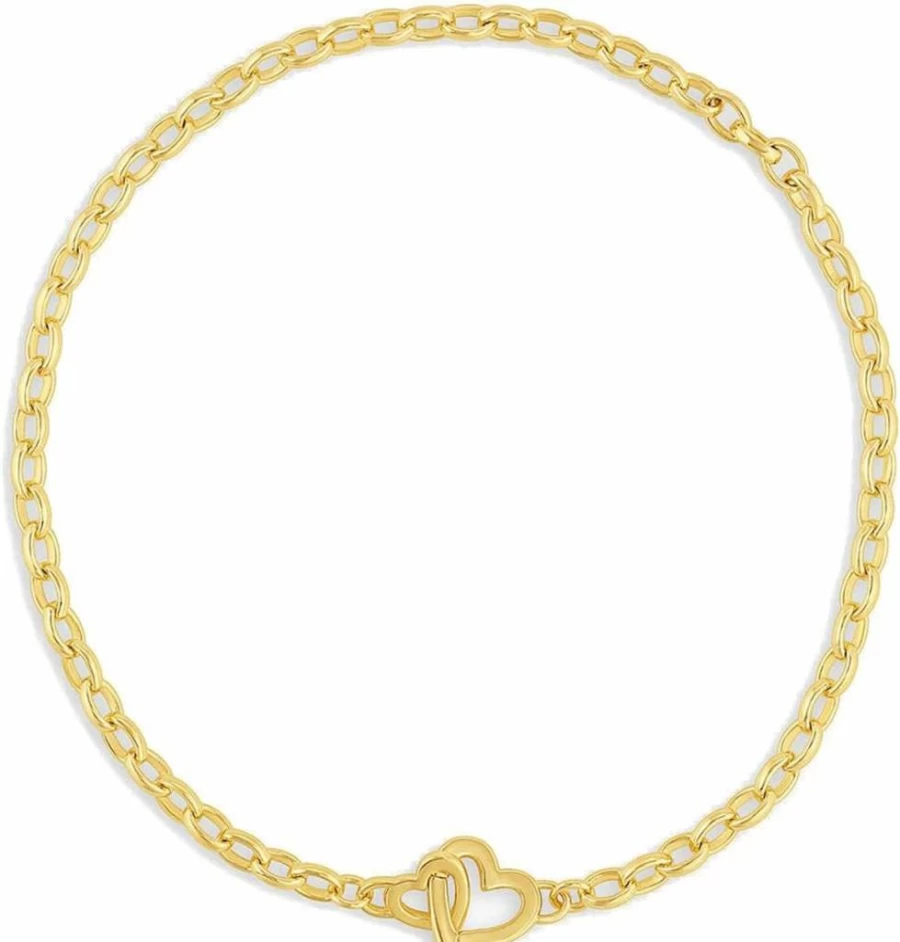 Gorjana Parker Heart Mini Bracelet - 18K Gold Plated Stackable Bracelet for Women - Elegant Interlocking Heart Design - 7.25 Inch