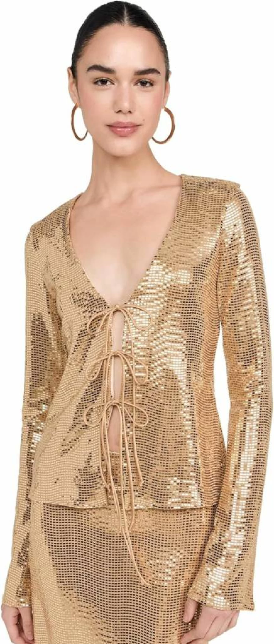 Show Me Your Mumu Gold Shiny Stretch Thrill Top - Glamorous & Comfortable Women's Blouse