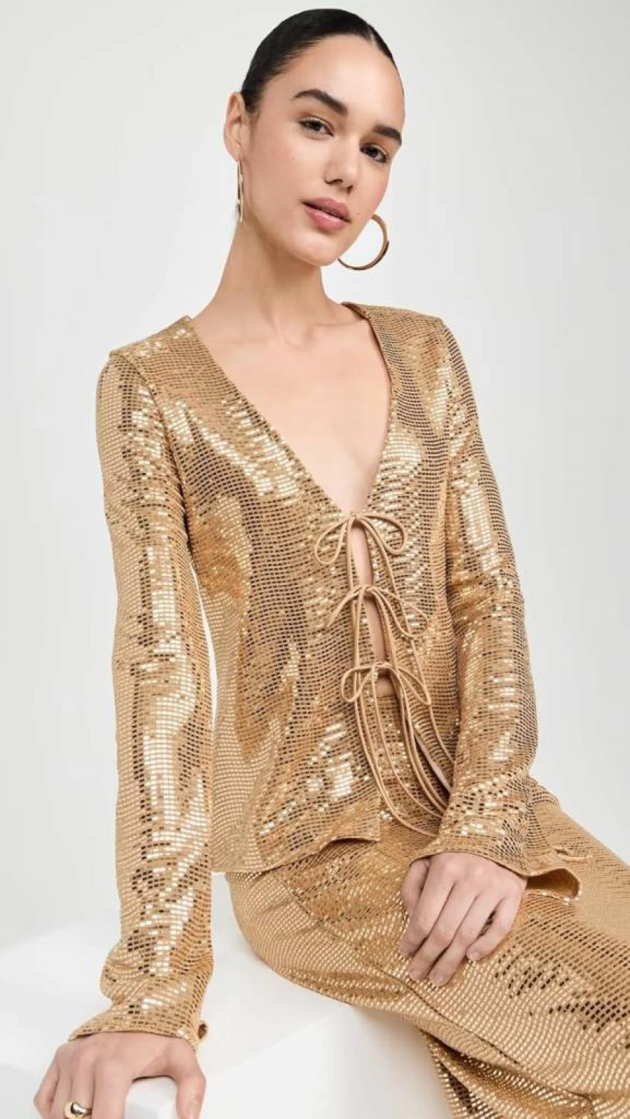 Show Me Your Mumu Gold Shiny Stretch Thrill Top - Glamorous & Comfortable Women's Blouse