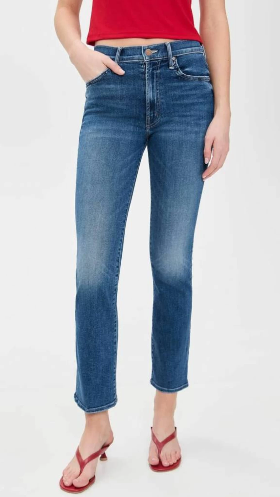 MOTHER Women's The Insider High-Rise Flood Jeans - Classic Fit Distressed Denim