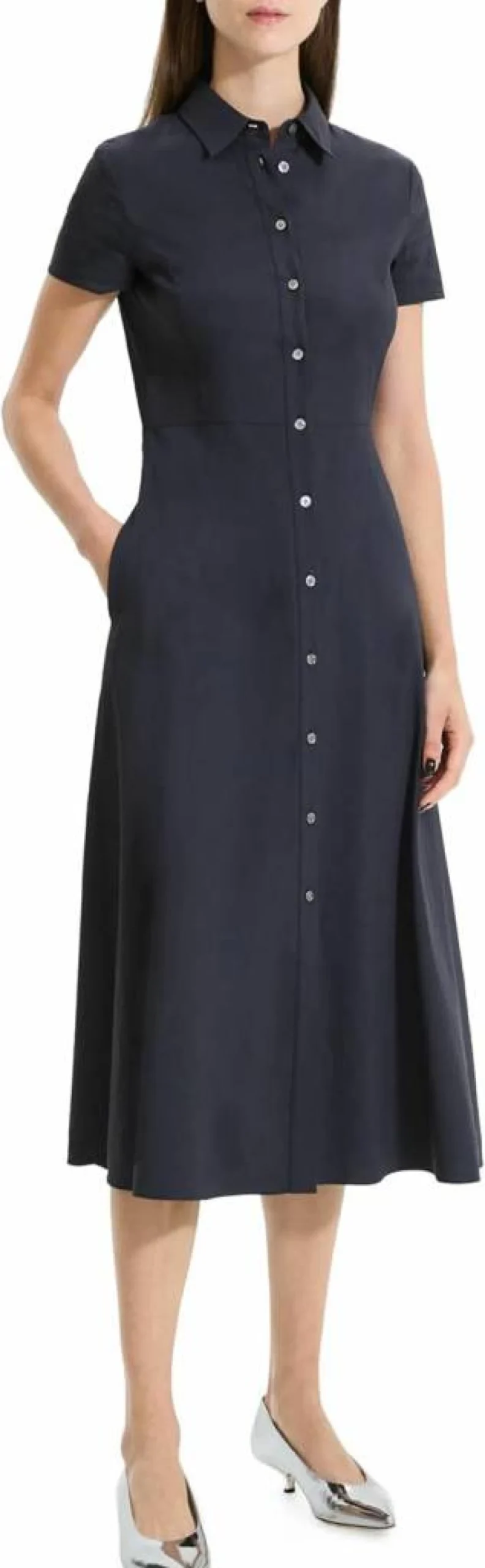 Theory Women's Midi Dress - Elegant Slim Fit Stretch Wool Blend Office Dress