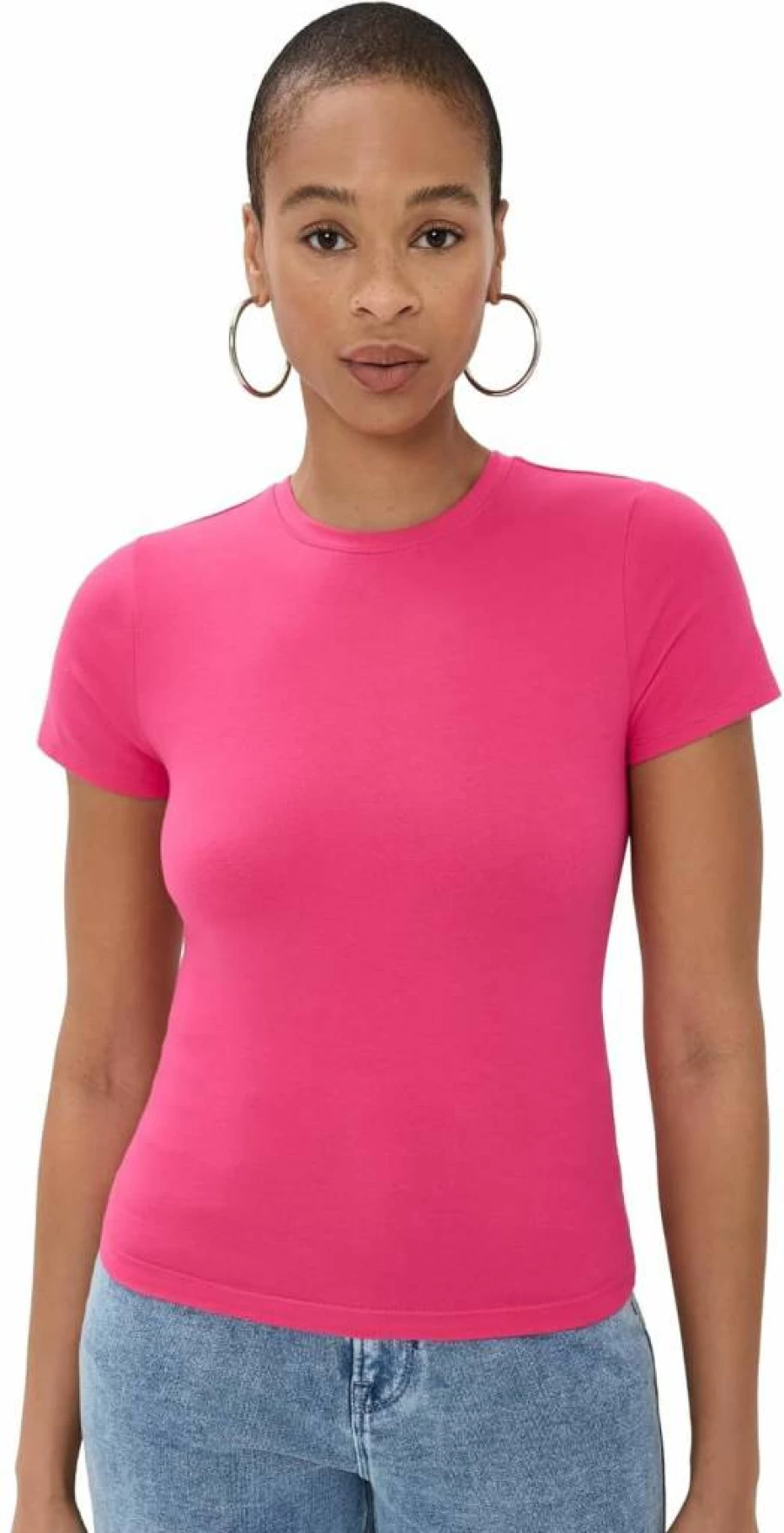 Good American Stretchy White Baby Tee - Soft Comfort Fit Women's T-Shirt