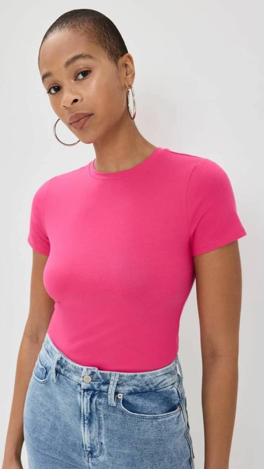 Good American Stretchy White Baby Tee - Soft Comfort Fit Women's T-Shirt
