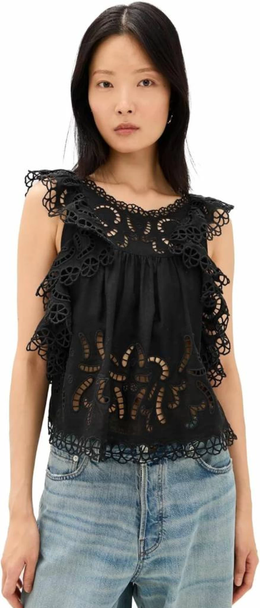 Sea Women's Marja Embroidered Flutter Sleeve Blouse - Boho Chic Summer Top