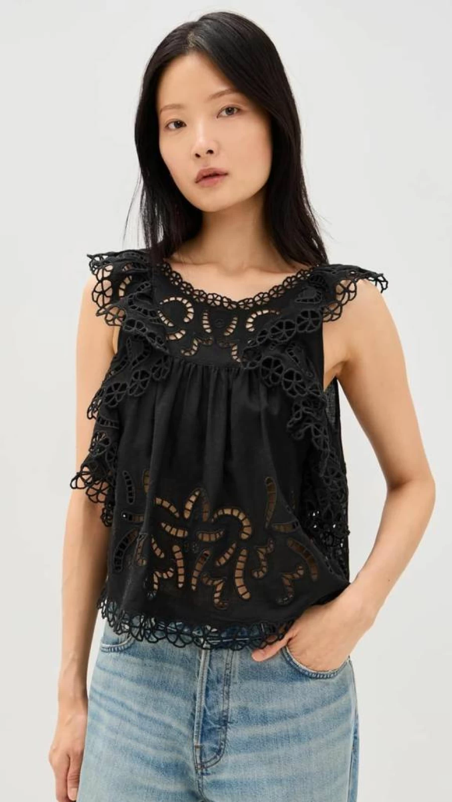 Sea Women's Marja Embroidered Flutter Sleeve Blouse - Boho Chic Summer Top
