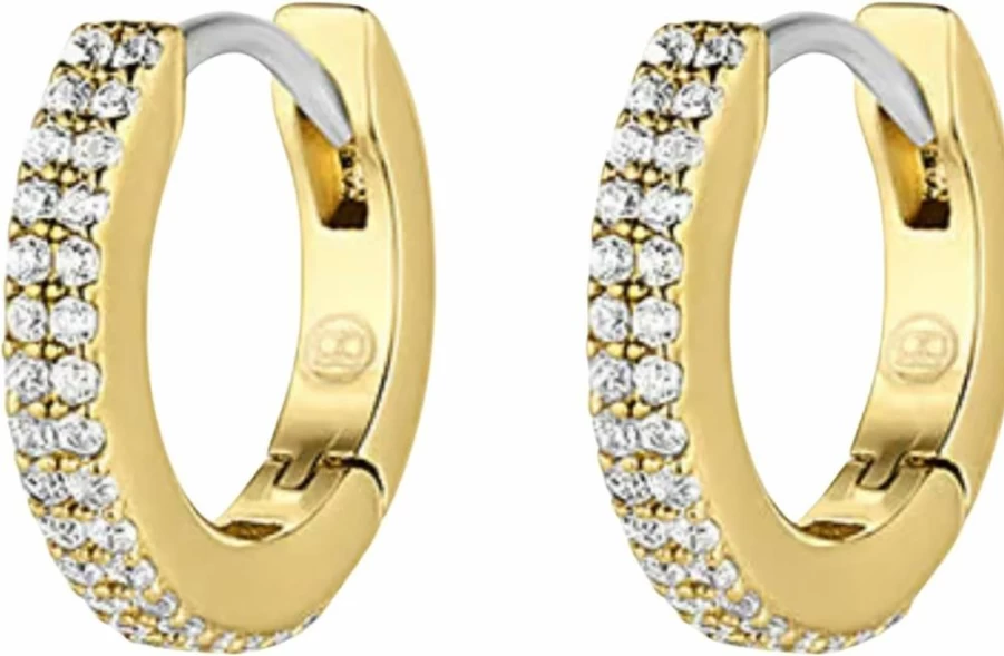 Gorjana Wilder Shimmer Bar Huggie Earrings 18K Gold Plated Cubic Zirconia Studs Surgical Steel Lightweight Hoops for Everyday Wear