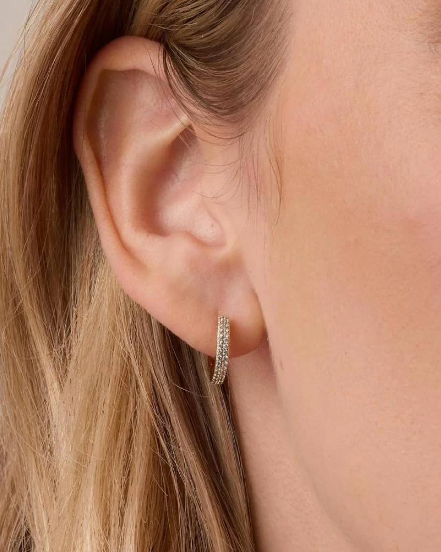 Gorjana Wilder Shimmer Bar Huggie Earrings 18K Gold Plated Cubic Zirconia Studs Surgical Steel Lightweight Hoops for Everyday Wear