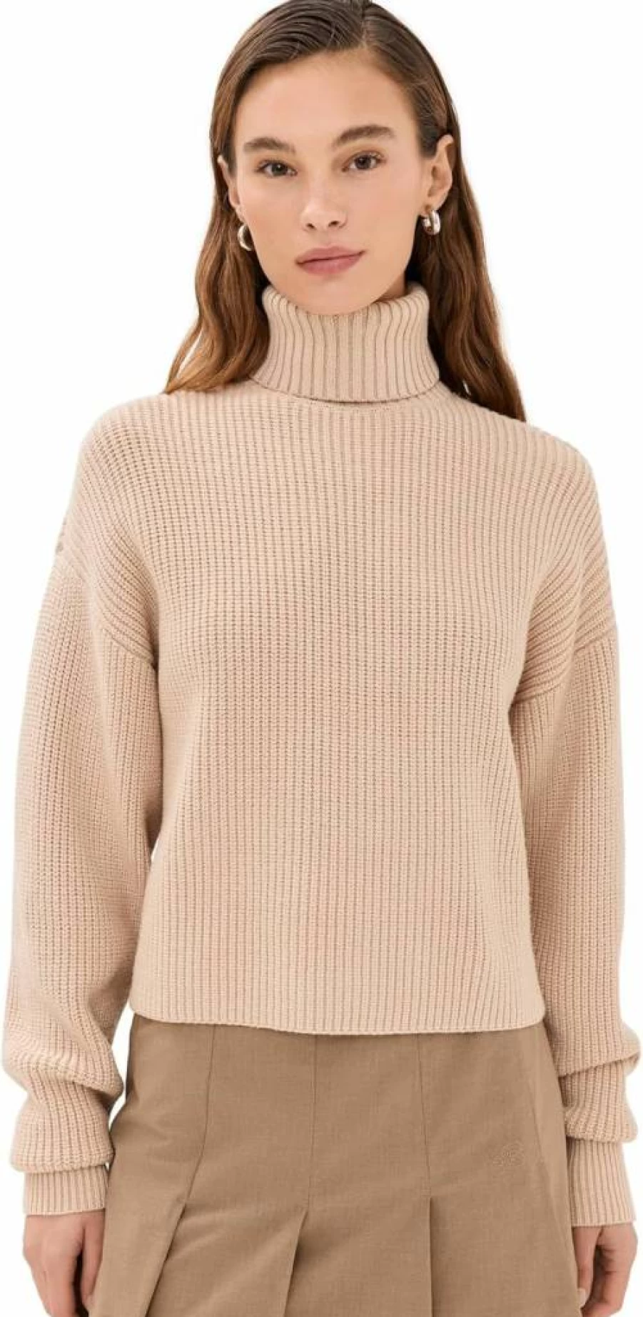 Good American Women's Cozy Ribbed Turtleneck Sweater - Soft Comfortable Slim Fit Long Sleeve Top