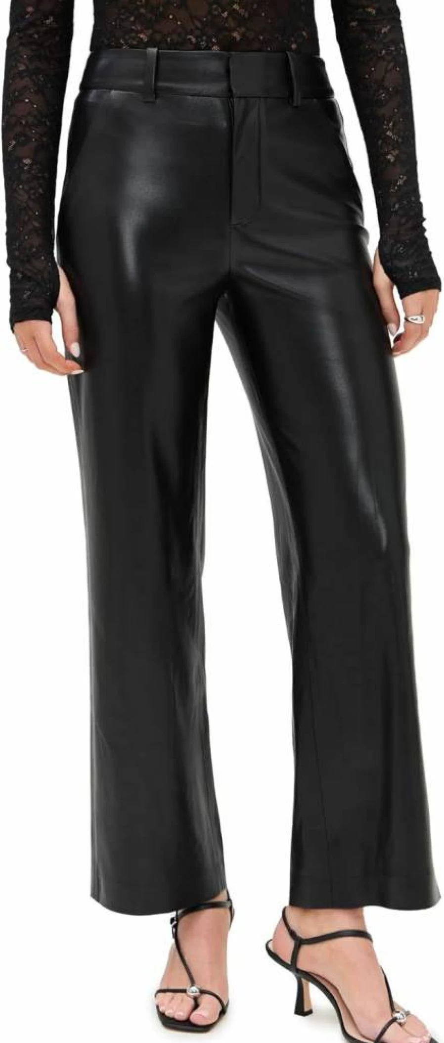 alice + olivia Women's Alexander Vegan Leather Slim Fit Straight Leg Ankle Pants