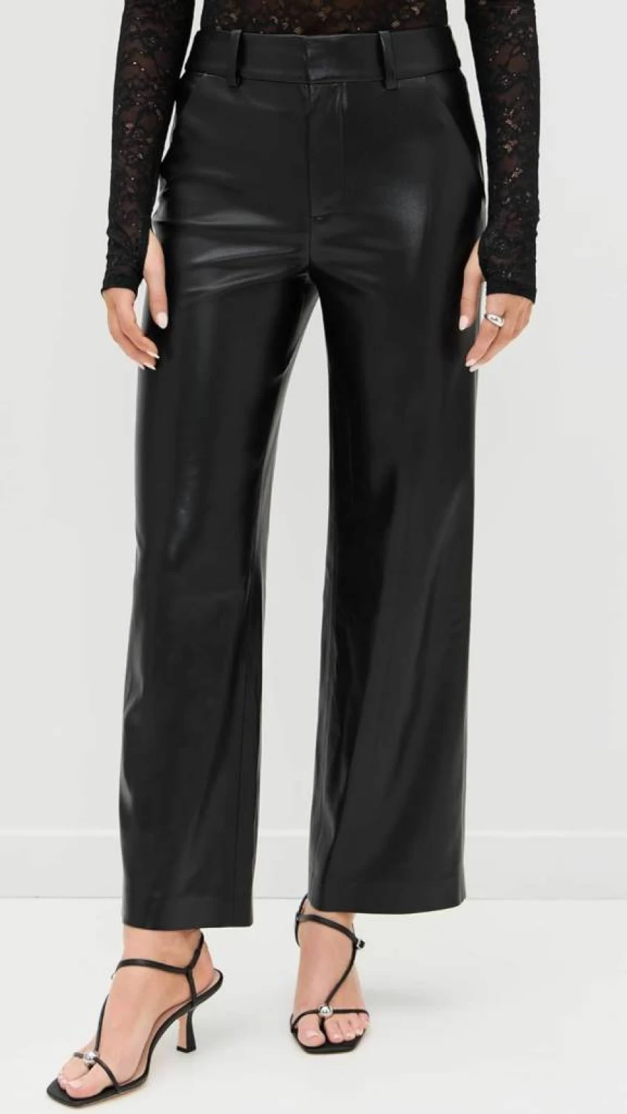 alice + olivia Women's Alexander Vegan Leather Slim Fit Straight Leg Ankle Pants
