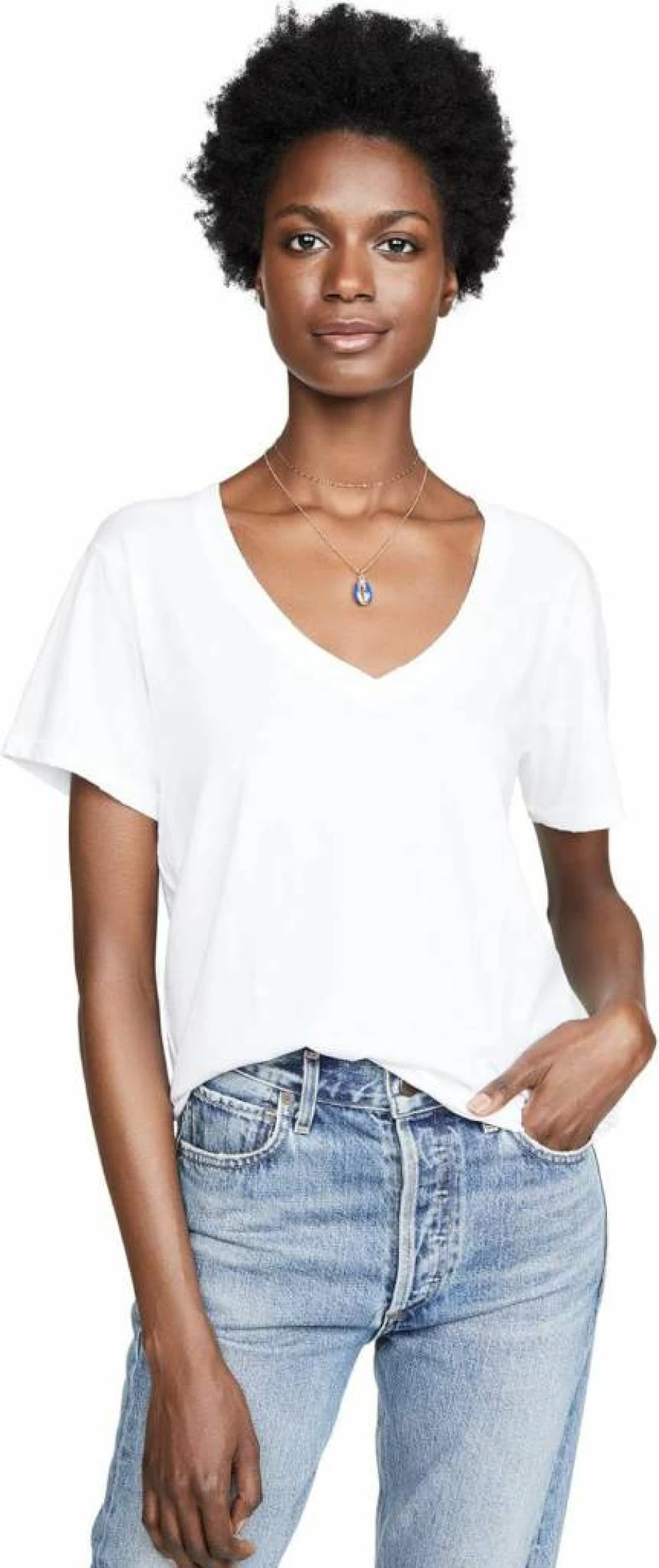 AMO Women's V-Neck T-Shirt - Soft Casual Short Sleeve Top for Everyday Wear