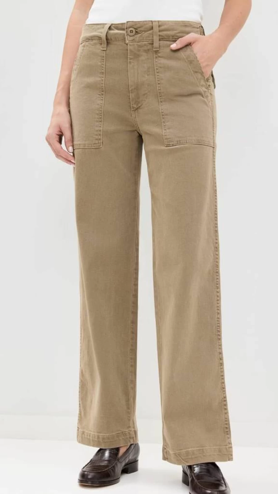 AMO Women's Casual Army Green Slouch Trousers - Comfortable Relaxed Fit Pants