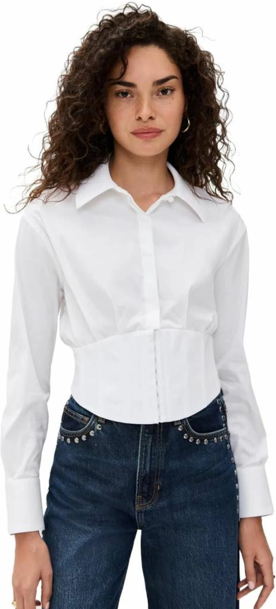 alice + olivia Women's Edie Corset Button-Down Shirt Blouse Top
