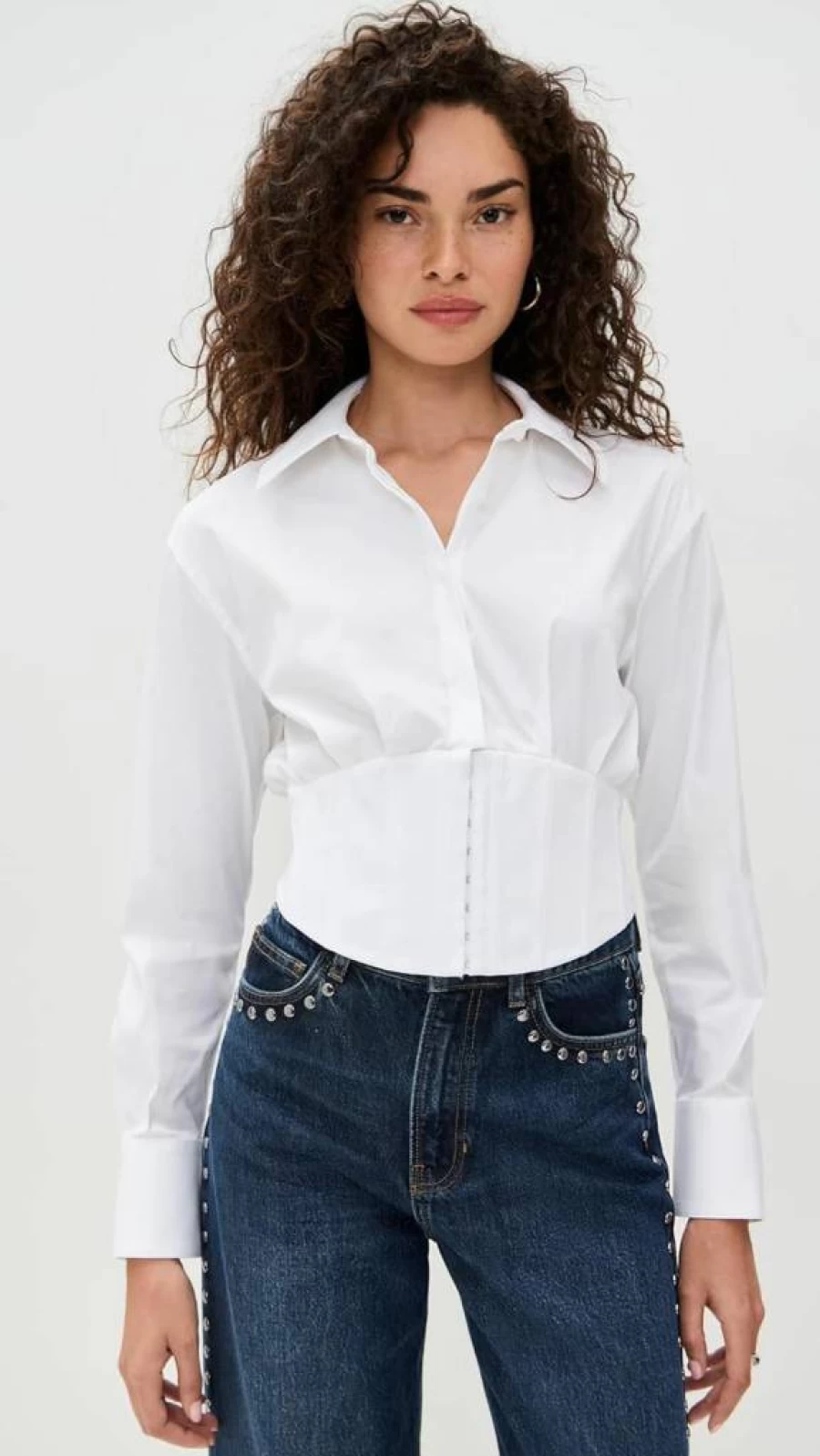 alice + olivia Women's Edie Corset Button-Down Shirt Blouse Top