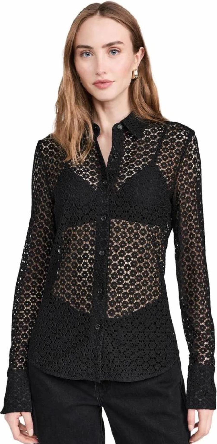 Rag & Bone Women's Yvette Lace Shirt - Elegant Feminine Blouse with Delicate Lace Detail