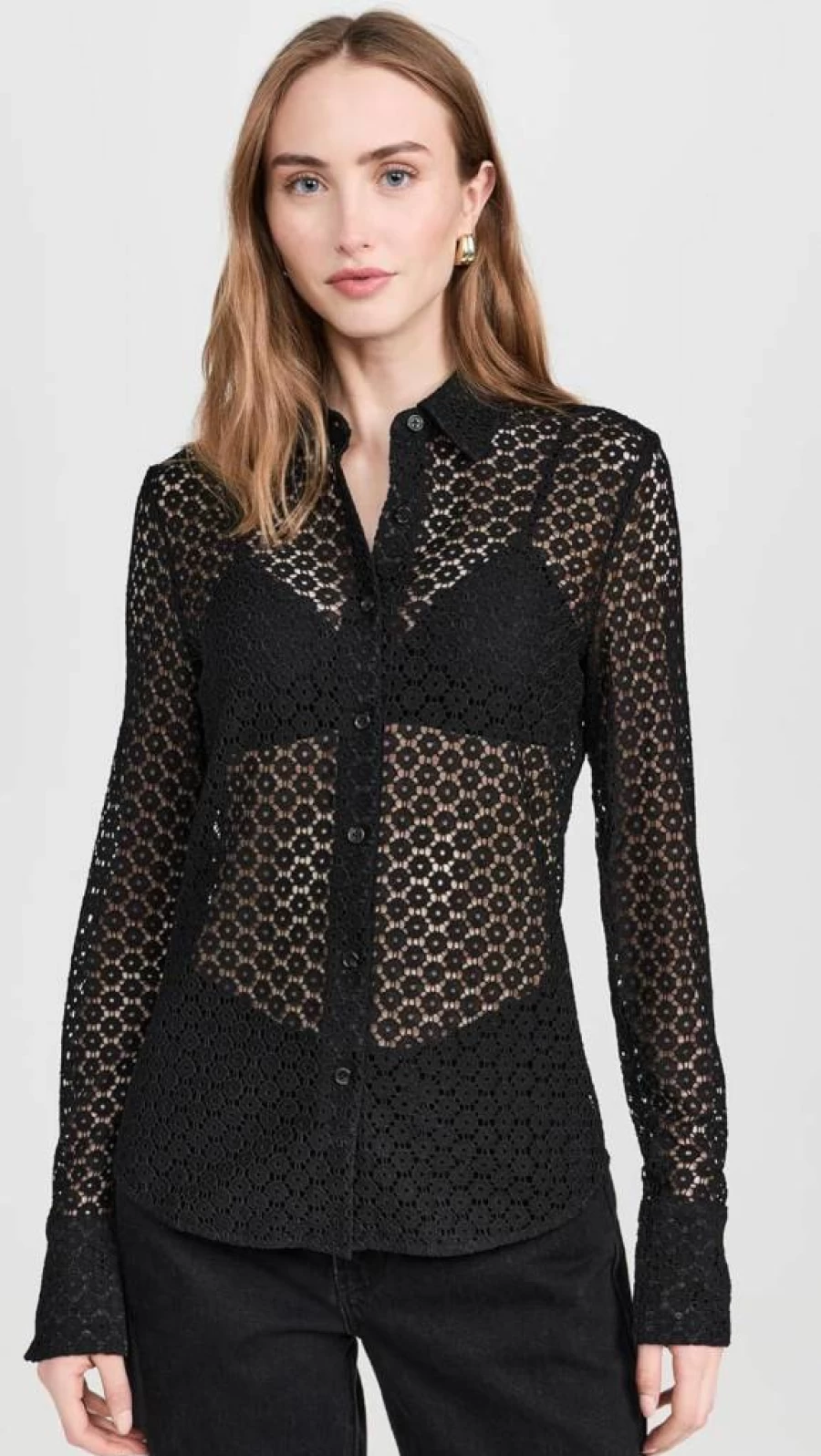 Rag & Bone Women's Yvette Lace Shirt - Elegant Feminine Blouse with Delicate Lace Detail