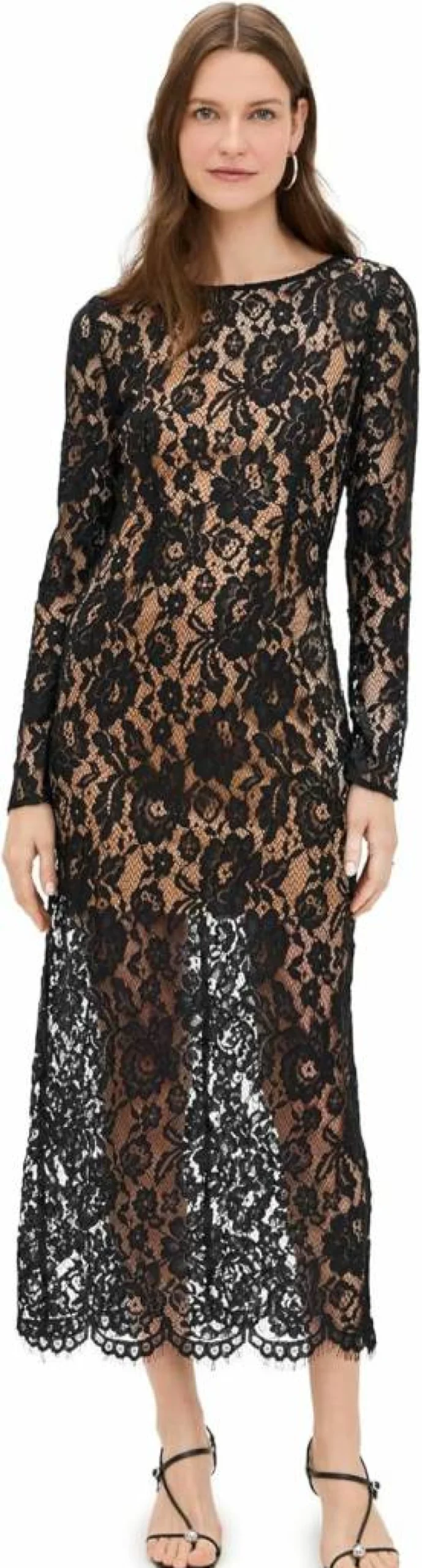 WAYF Women's Elegant Long Sleeve Scallop Hem Dress - Flowy Boho Chic Style