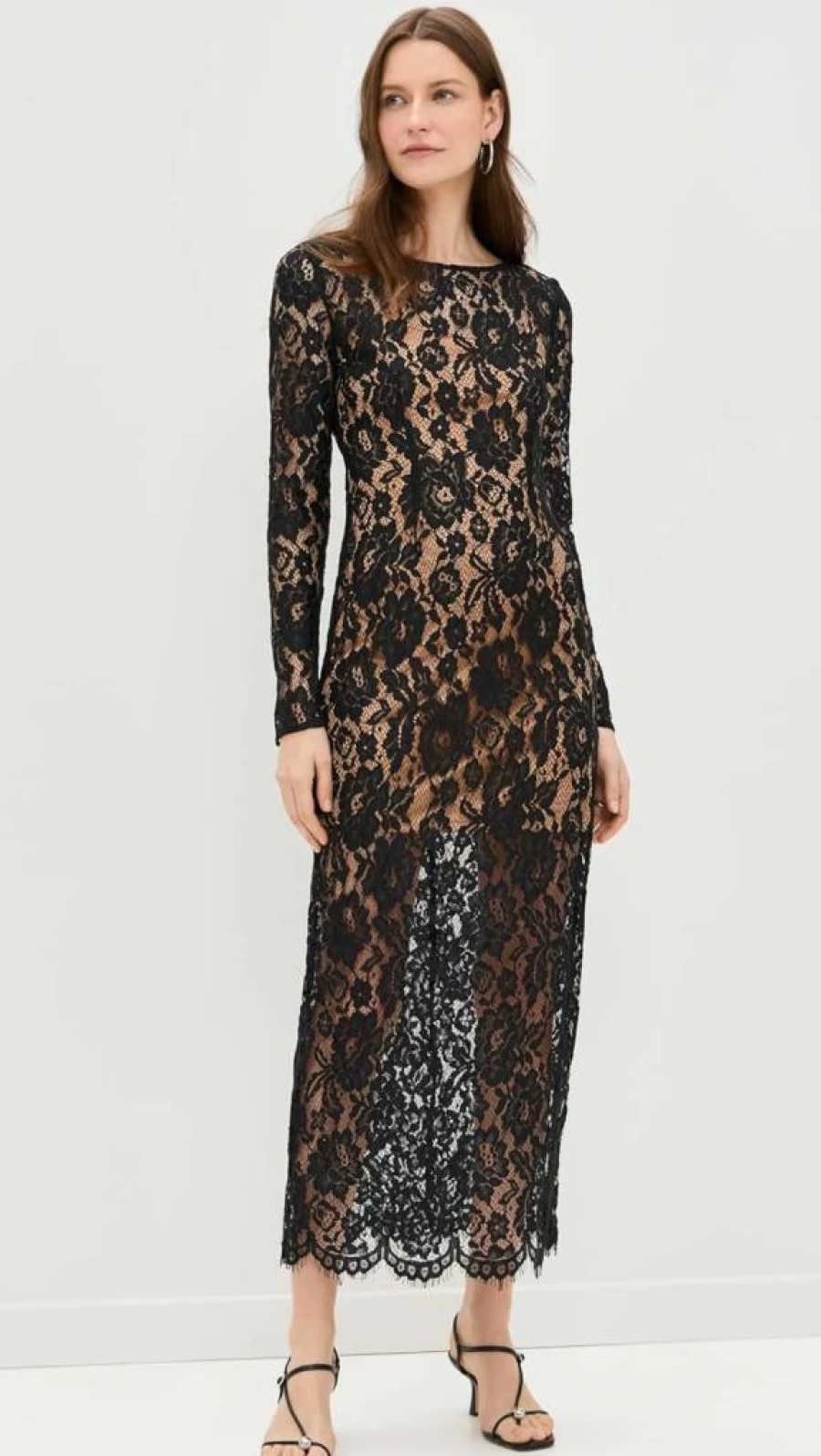 WAYF Women's Elegant Long Sleeve Scallop Hem Dress - Flowy Boho Chic Style