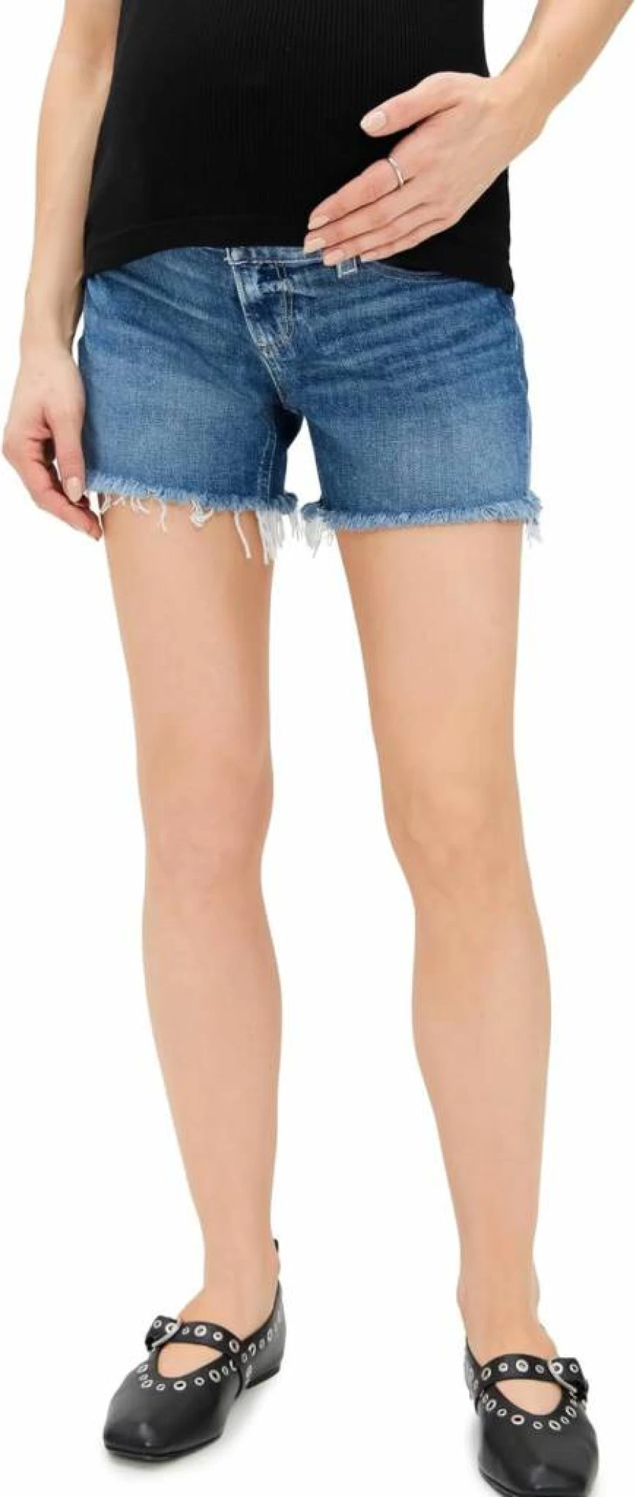 PAIGE Women's Dylan Maternity Shorts - Distressed Hem Denim Shorts for Pregnancy Comfort