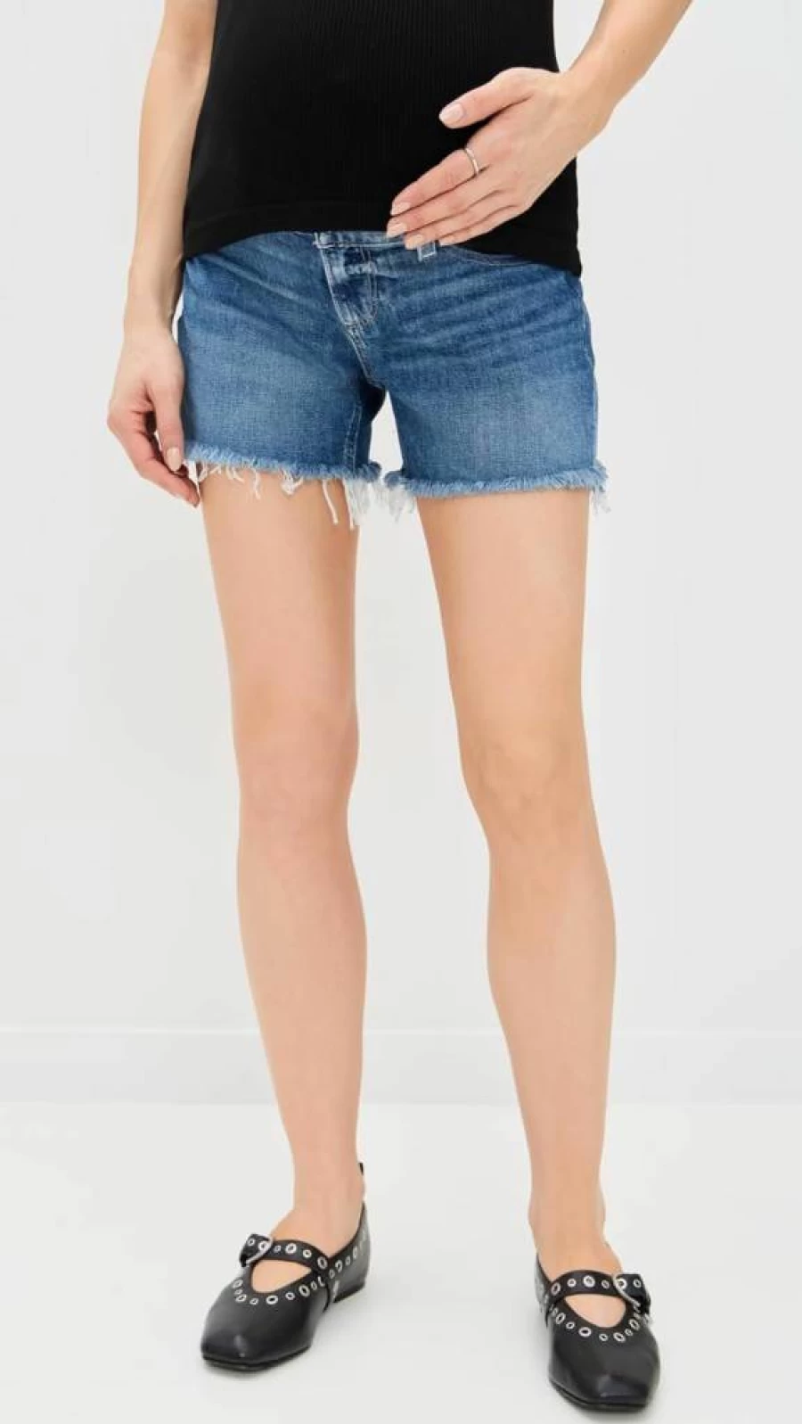 PAIGE Women's Dylan Maternity Shorts - Distressed Hem Denim Shorts for Pregnancy Comfort