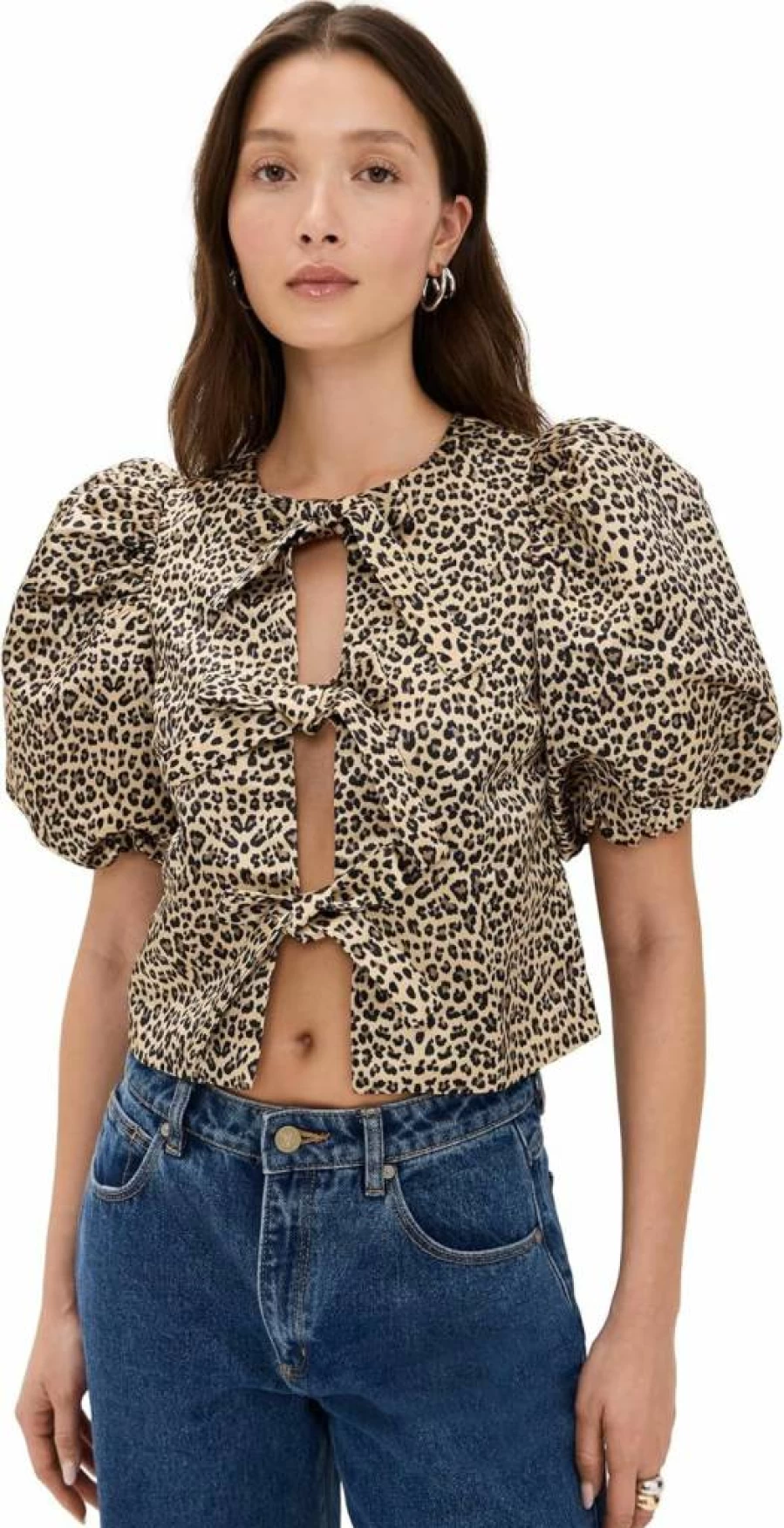 English Factory Women's Elegant Bow Detail Puff Sleeve Blouse - Stylish Feminine Tops
