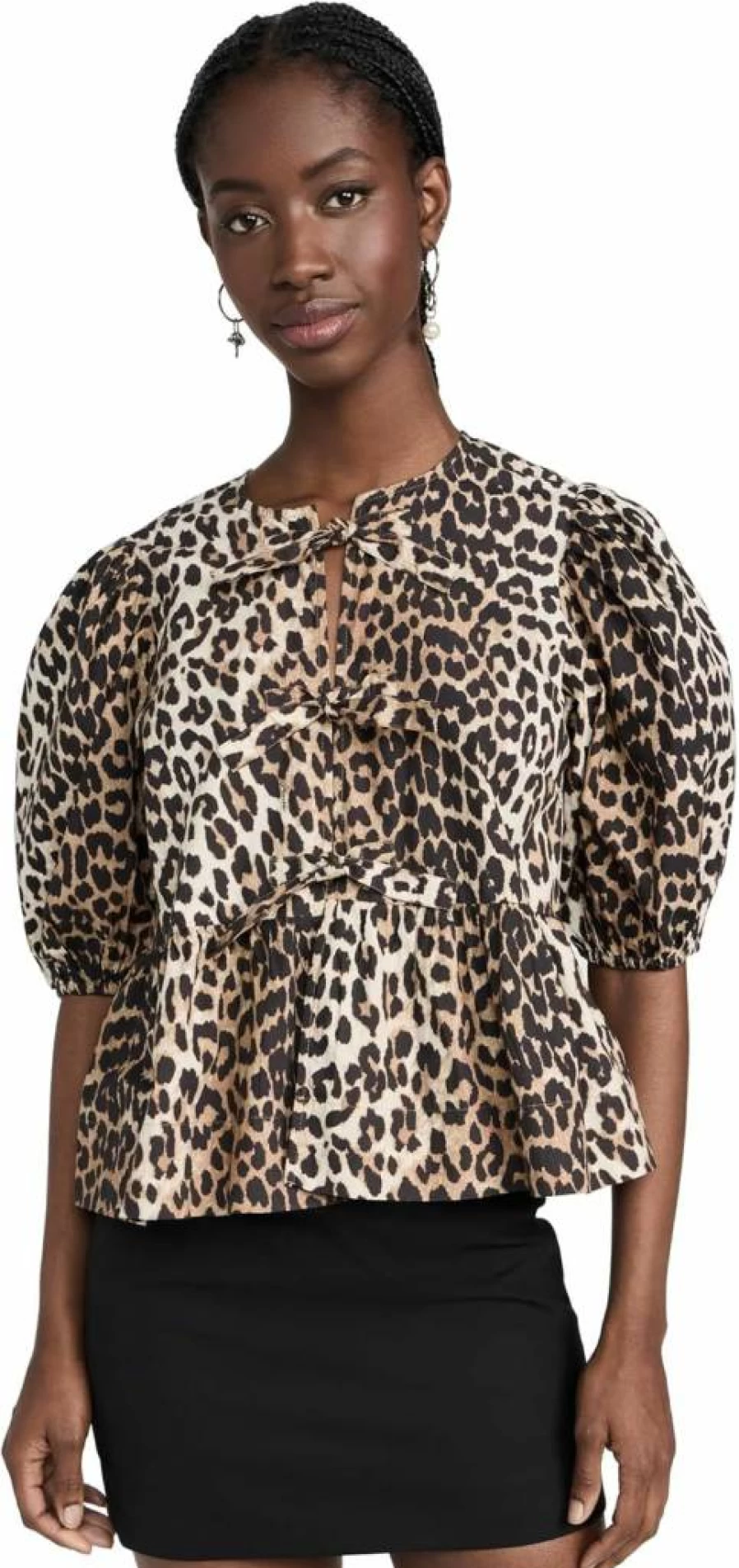 Ganni Women's Floral Printed Cotton Peplum Blouse - Stylish Poplin Top for Fashion Trends