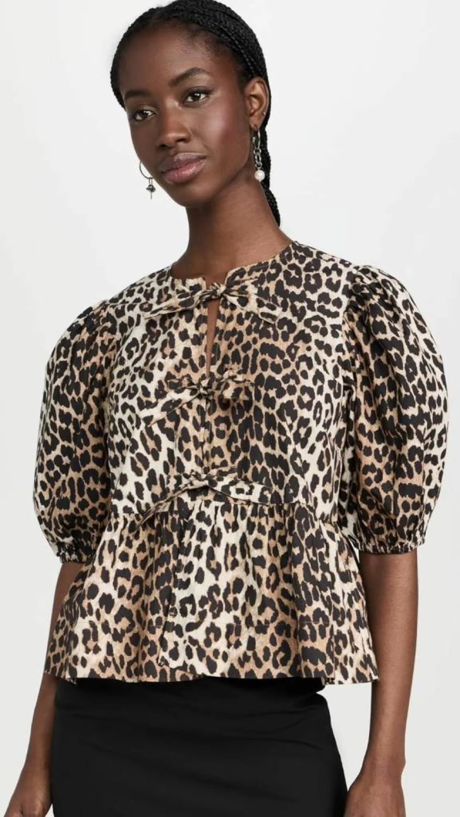 Ganni Women's Floral Printed Cotton Peplum Blouse - Stylish Poplin Top for Fashion Trends