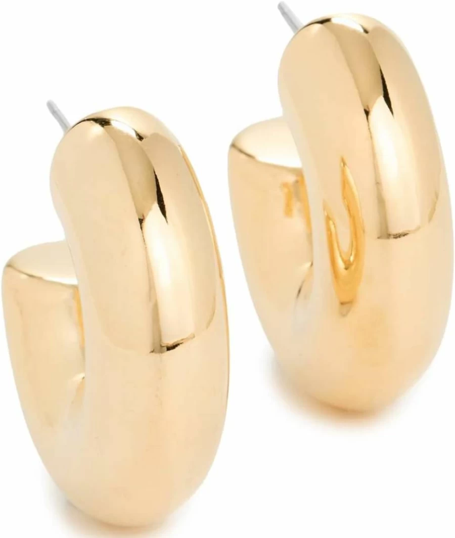 Brinker & Eliza Women's Mini Chubby Hoops - Gold Plated Small Hoop Earrings for Everyday Wear