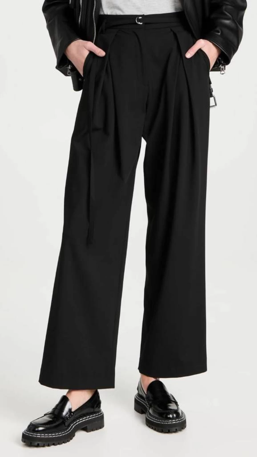 Pixie Market Women's Zoe High-Waisted Belted Trousers with Adjustable Waistband
