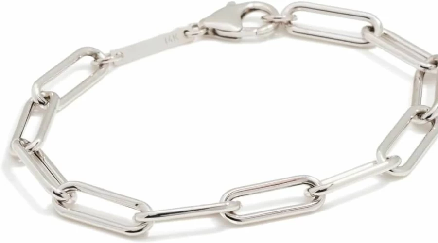 ZOE CHICCO 14K White Gold Paperclip Chain Bracelet for Women - Minimalist Large Link Design