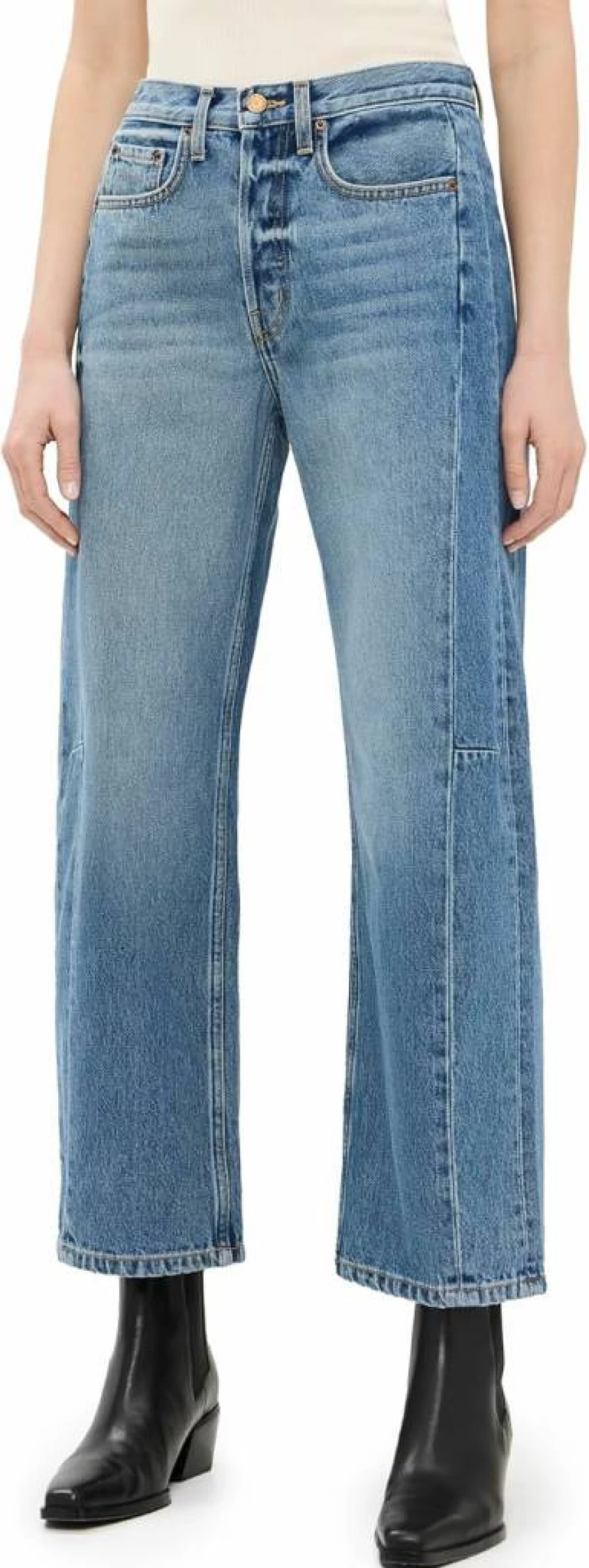 B SIDES Women's Lasso High-Waisted Distressed Jeans - Vintage Style Stretch Denim Pants for Women