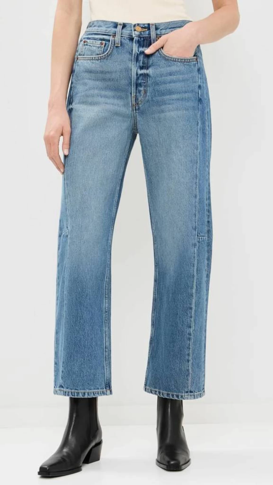 B SIDES Women's Lasso High-Waisted Distressed Jeans - Vintage Style Stretch Denim Pants for Women