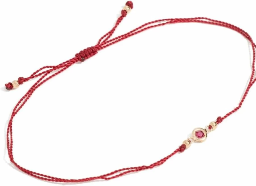 ZOE CHICCO 14K Gold Ruby Bracelet with Red Cord for Women - Floating Gemstone Jewelry