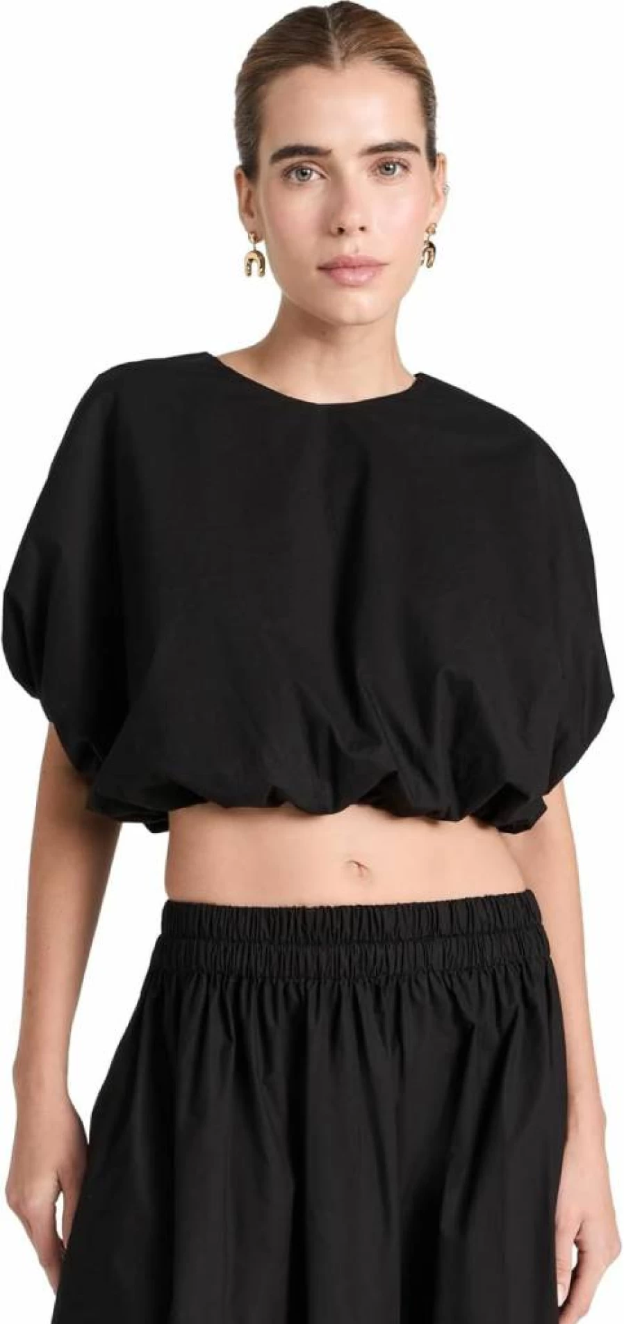 MIKOH Women's Opihi Bubble Sleeve Crop Top - Trendy Short Sleeve Blouse for Women