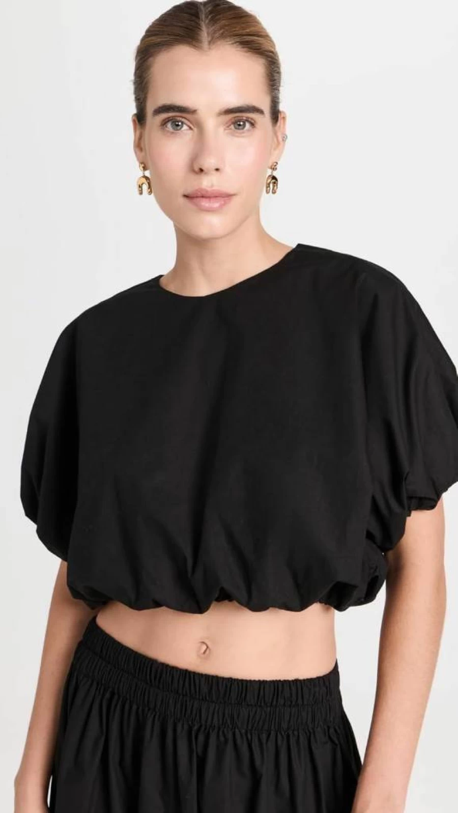 MIKOH Women's Opihi Bubble Sleeve Crop Top - Trendy Short Sleeve Blouse for Women