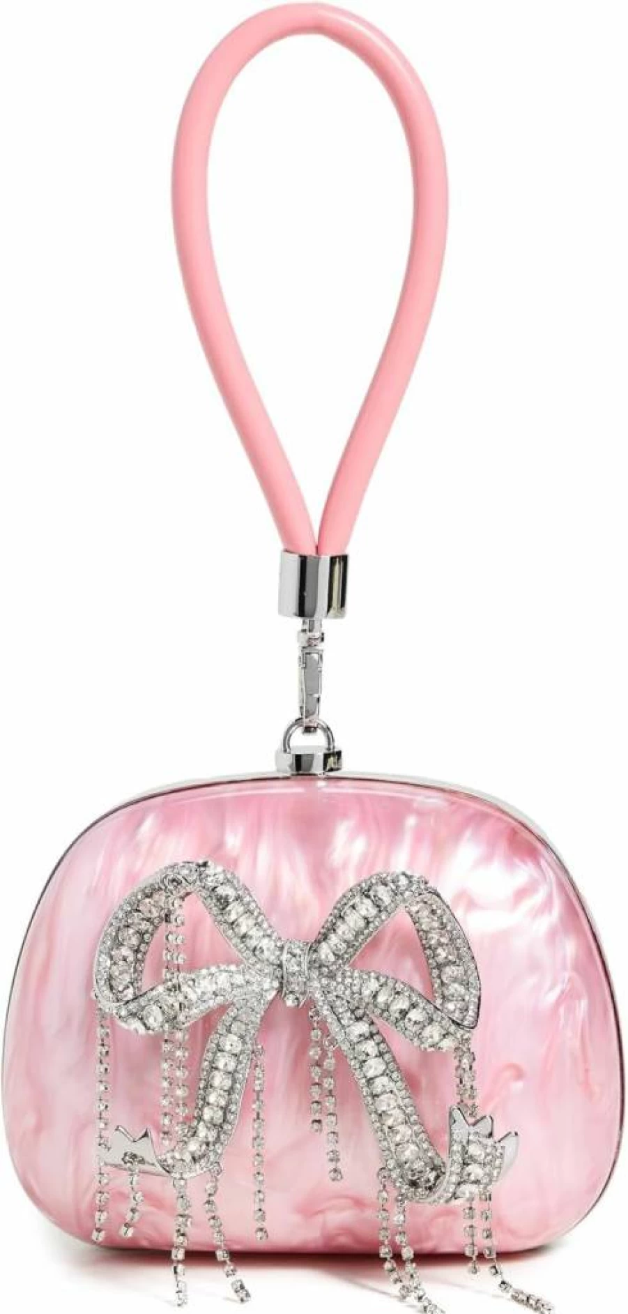 Self Portrait Women's Pink Pearl Embellished Top Handle Clutch Bag - Elegant Evening Purse