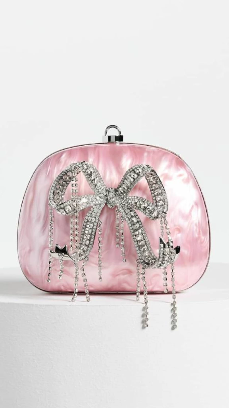 Self Portrait Women's Pink Pearl Embellished Top Handle Clutch Bag - Elegant Evening Purse