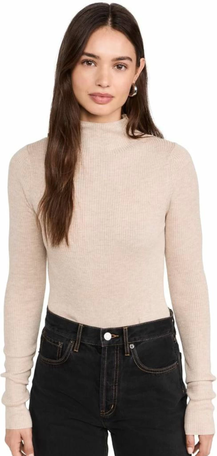 DL1961 Women's Slim Fit Long Sleeve Turtleneck Sweater - Stretch Cotton Blend Top