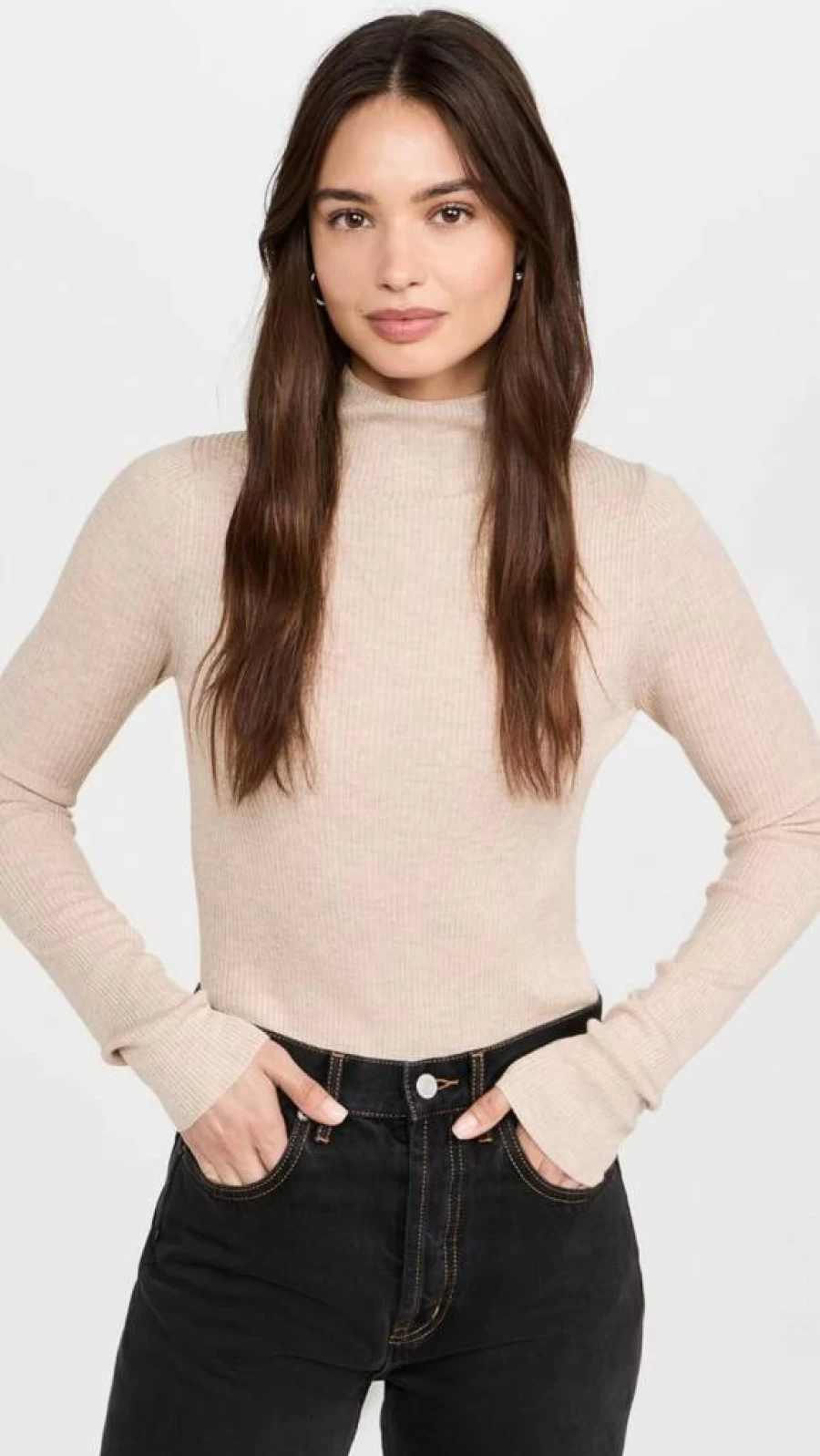 DL1961 Women's Slim Fit Long Sleeve Turtleneck Sweater - Stretch Cotton Blend Top