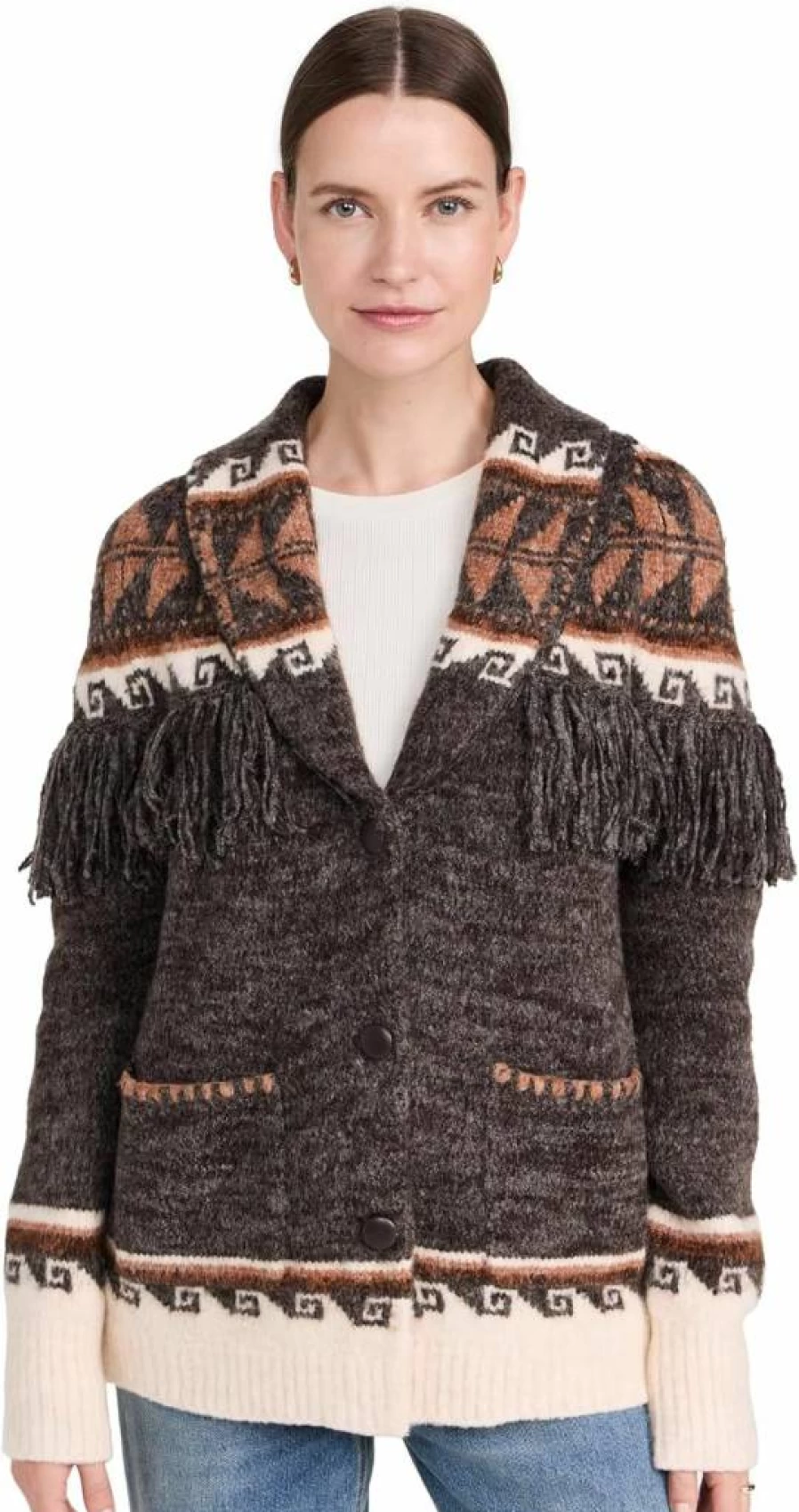 Saylor Women's Ava Fair Isle Knit Cardigan Sweater Cozy Winter Pullover