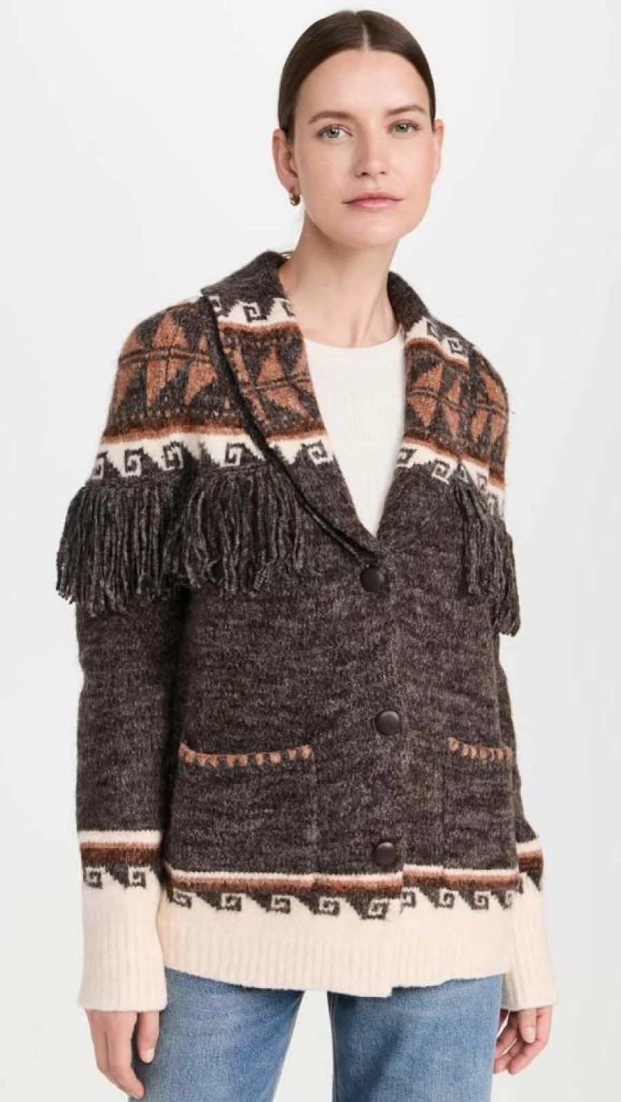 Saylor Women's Ava Fair Isle Knit Cardigan Sweater Cozy Winter Pullover