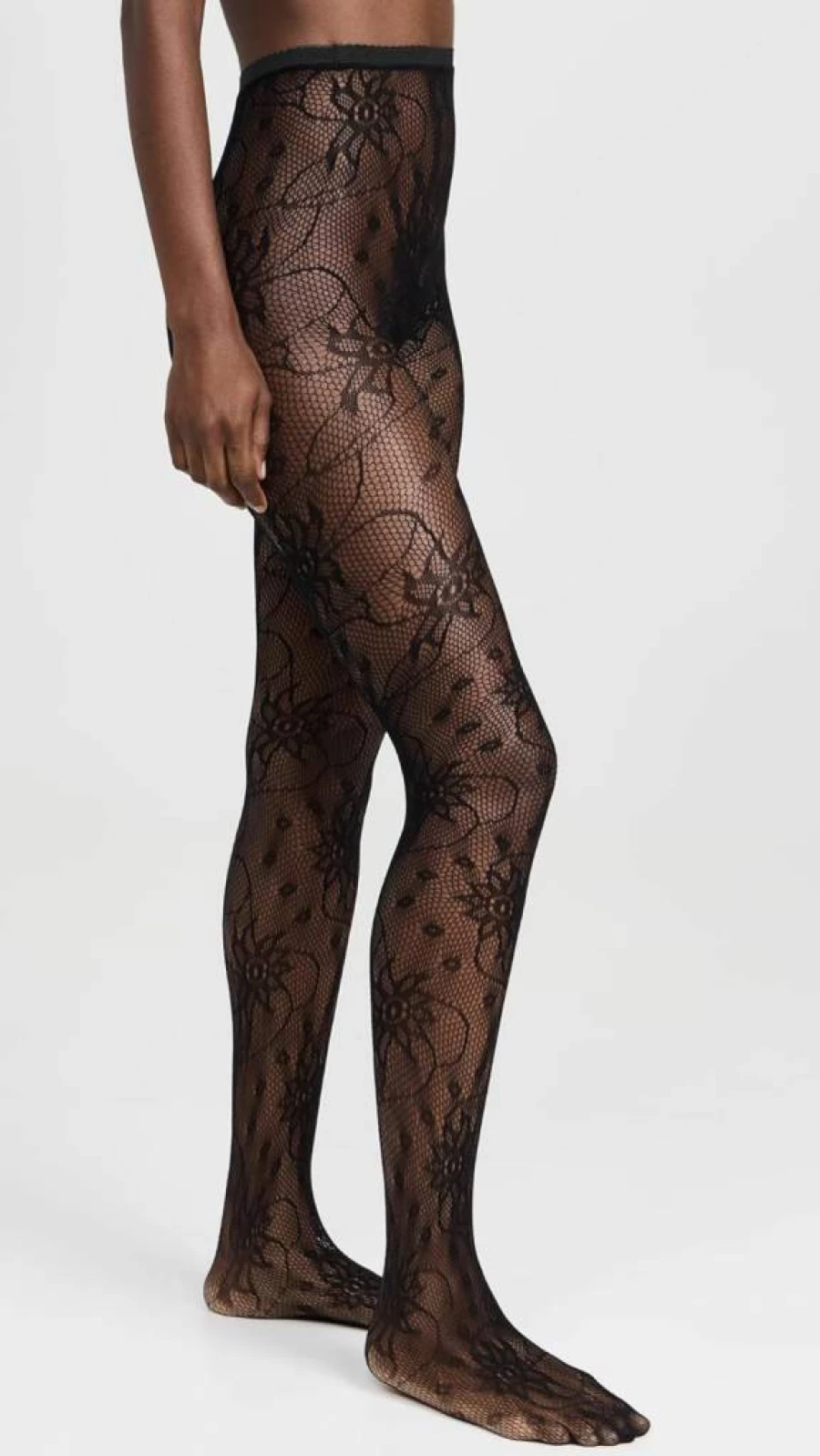 STEMS Women's Wild Flower Fishnet Tights - Elegant Floral Pattern Sheer Stockings