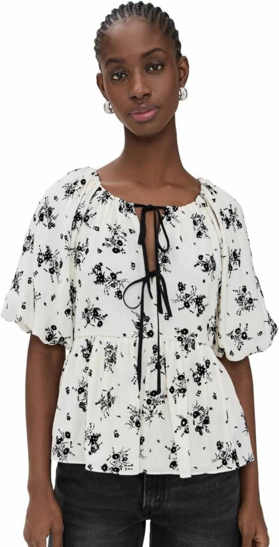 English Factory Women's Floral Print Puff Sleeve Blouse Vintage Style Tops